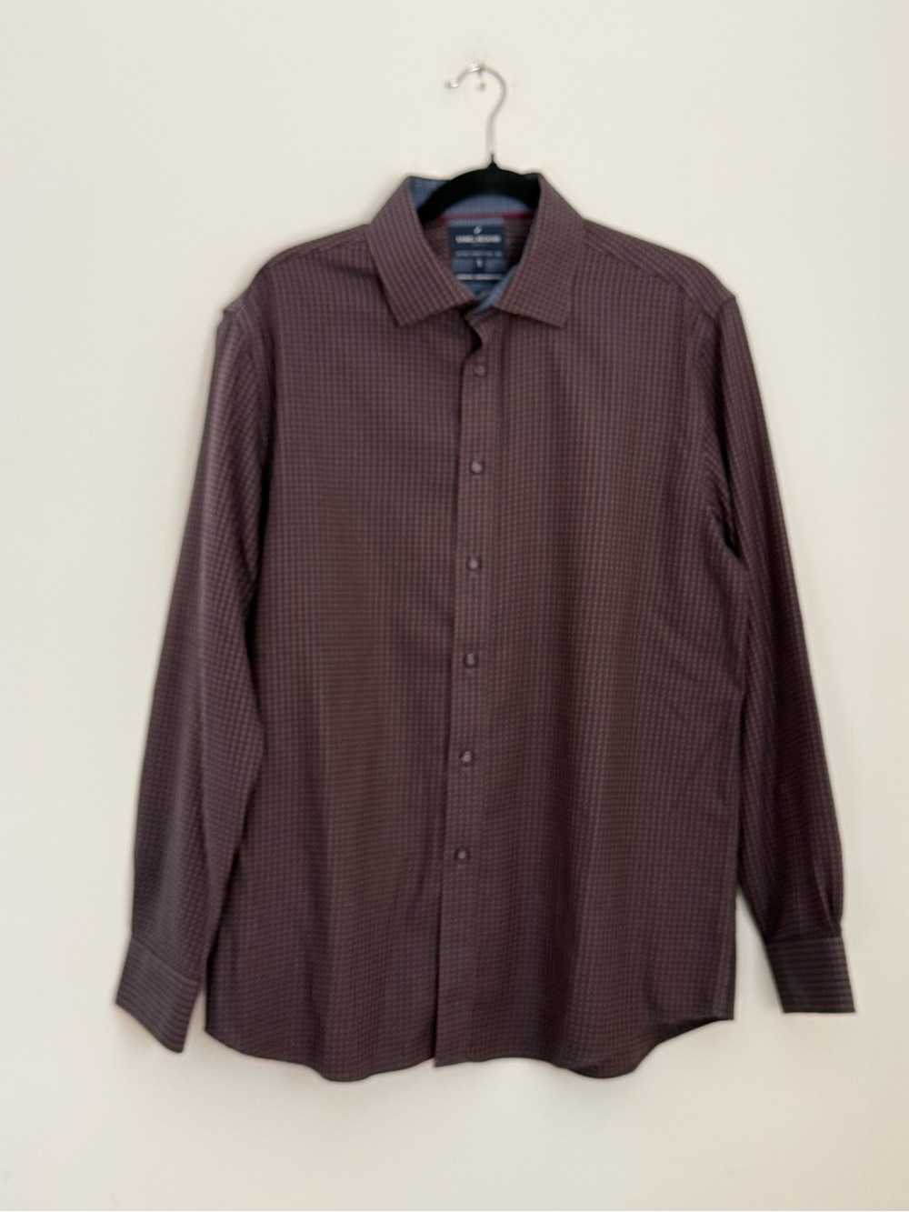 Daniel Hechter Men's Size L Long Sleeve Button Down Shirt Burgundy Grid Check